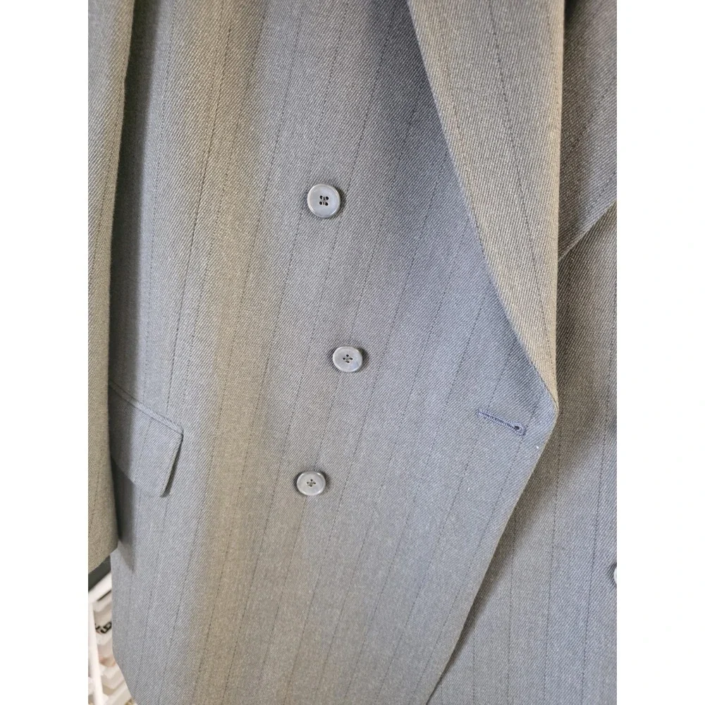 Calvin Klein Double-Breasted Suit 46 Wool NWOT Vintage USA Union Made Gray Green